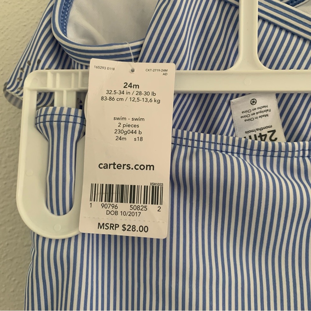 Carter’s 24M Blue Striped Ruffle Swimsuit - Picture 3 of 5